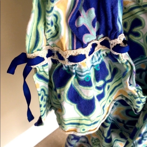 ANTHRO LILKA ANTHROPOLOGIE BOHO LONG SLEEVE DRESS BLUE GREEN RUFFLE COVERUP ROBE - Picture 7 of 9